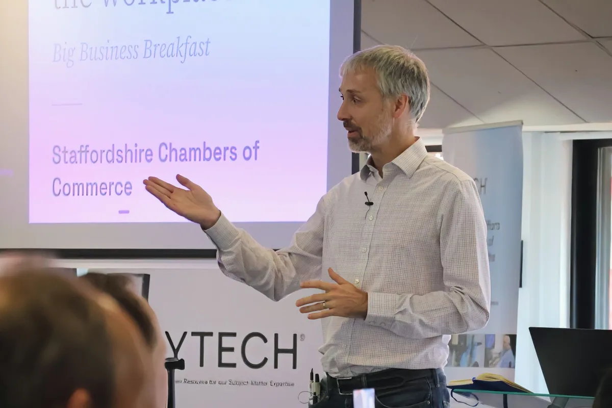 Rufus Curnow presenting at the Big Business Breakfast, Staffordshire Chambers of Commerce